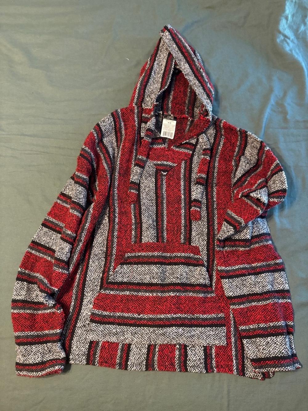 Red and Black Striped Hooded Baja Sweater